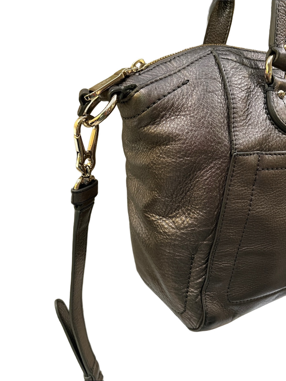 Cole Haan Metallic Gold Leather Satchel Crossbody Bag - Picture 5 of 15